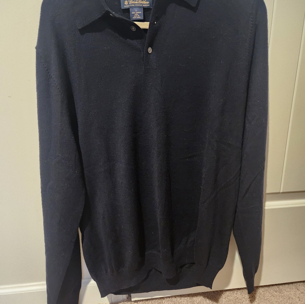 BROOKS BROTHERS MERINO WOOL SWEATER DARK NAVY BLUE LARGE